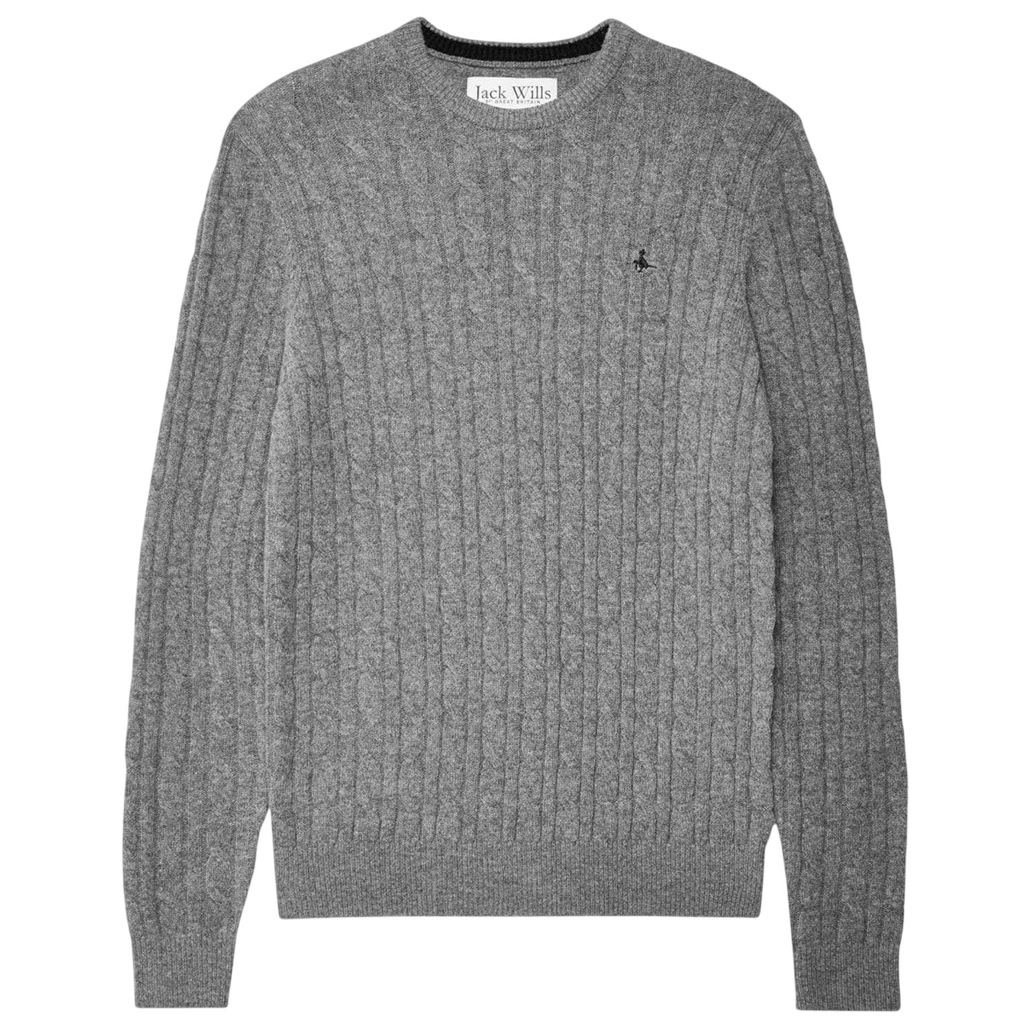 Grey - Front - Jack Wills Mens Marlow Cable Knit Merino Wool Jumper