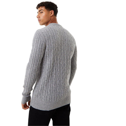 Grey - Back - Jack Wills Mens Marlow Cable Knit Merino Wool Jumper