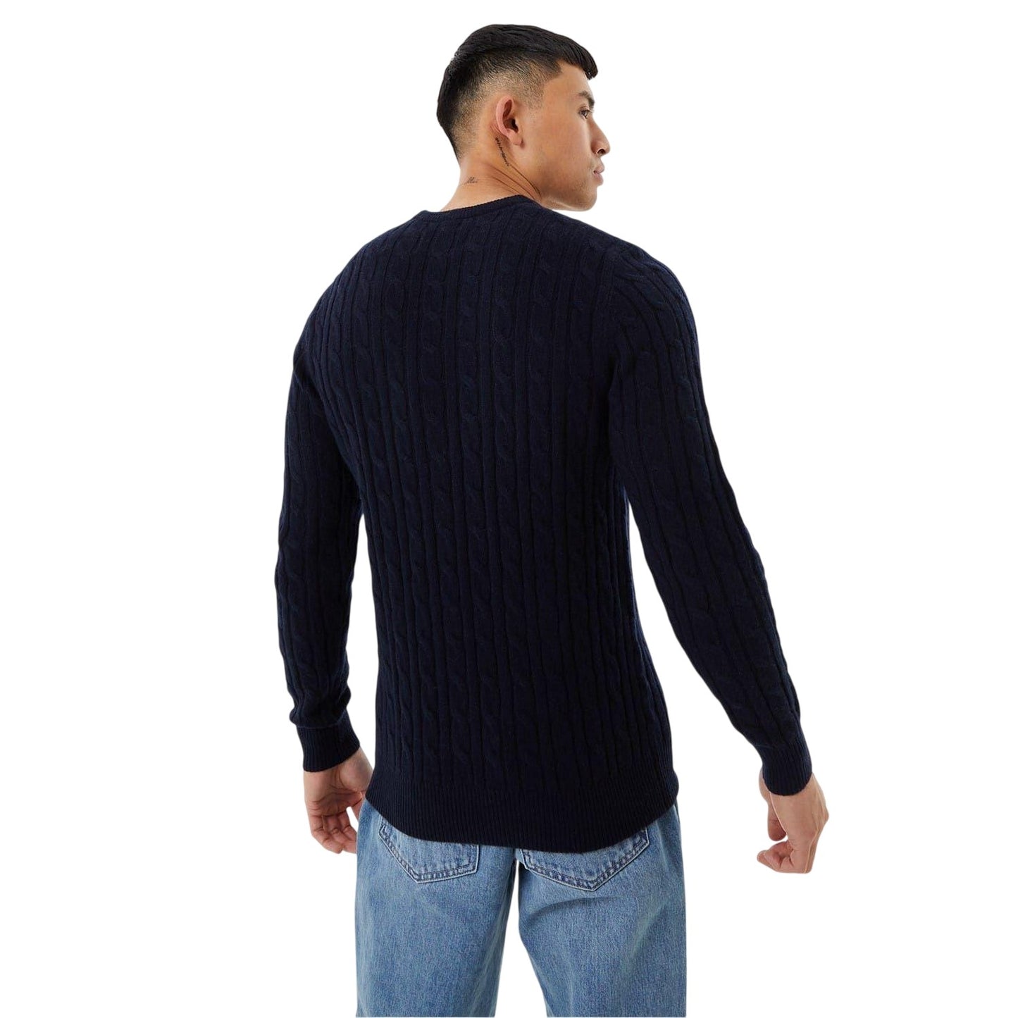 Navy - Back - Jack Wills Mens Marlow Cable Knit Merino Wool Jumper
