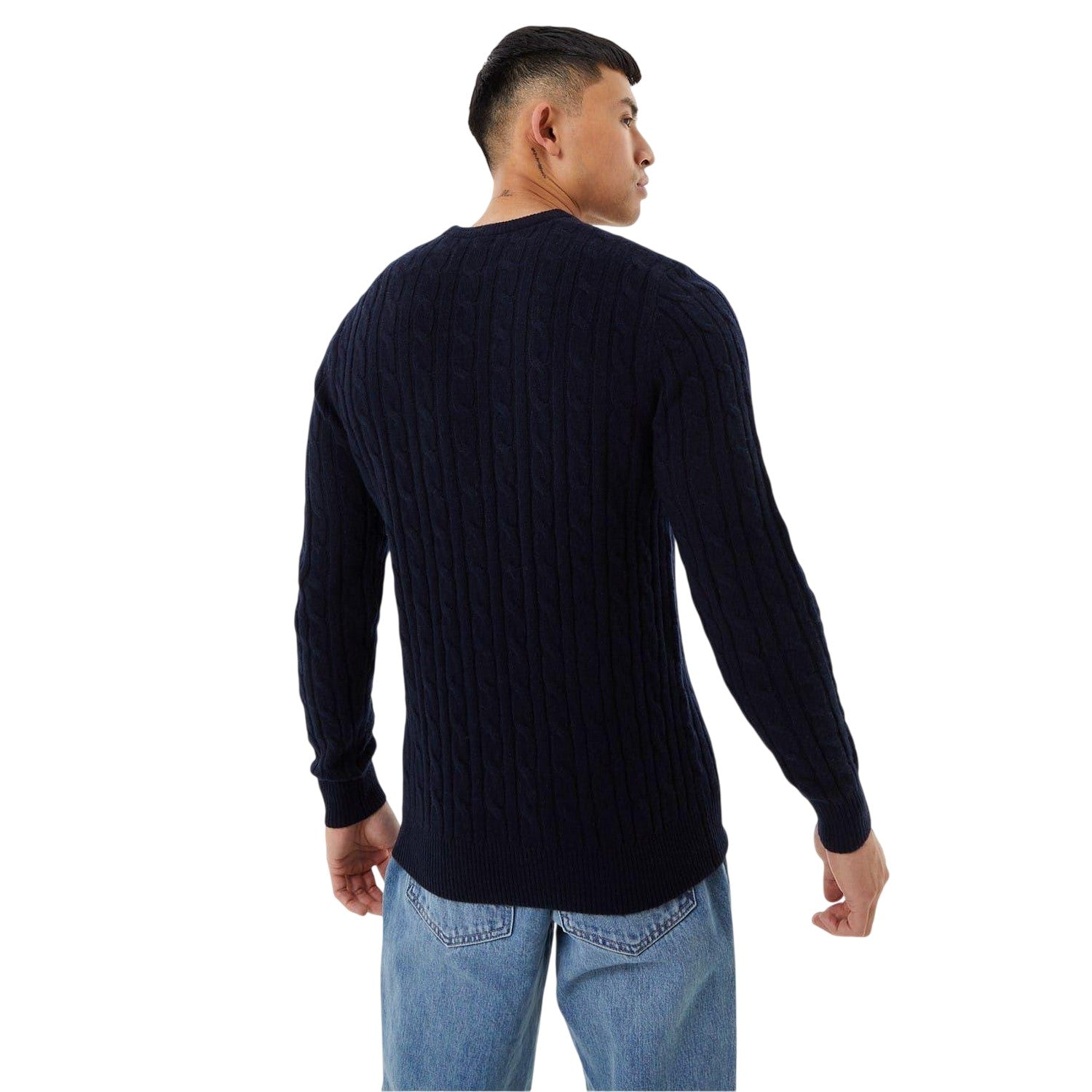 Navy - Back - Jack Wills Mens Marlow Cable Knit Merino Wool Jumper