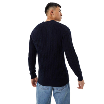 Navy - Back - Jack Wills Mens Marlow Cable Knit Merino Wool Jumper