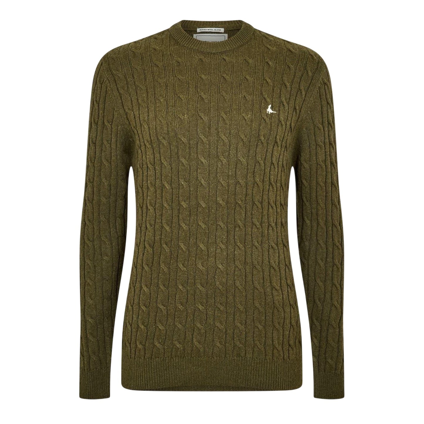 Olive - Front - Jack Wills Mens Marlow Cable Knit Merino Wool Jumper