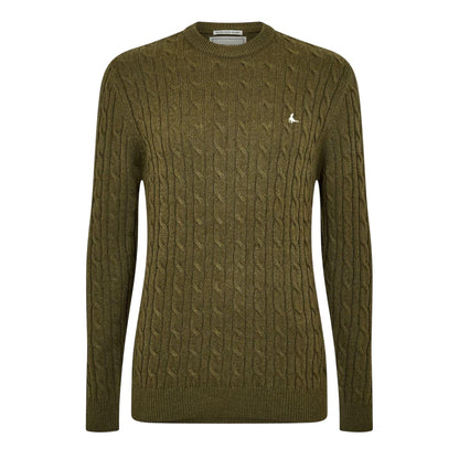 Olive - Front - Jack Wills Mens Marlow Cable Knit Merino Wool Jumper
