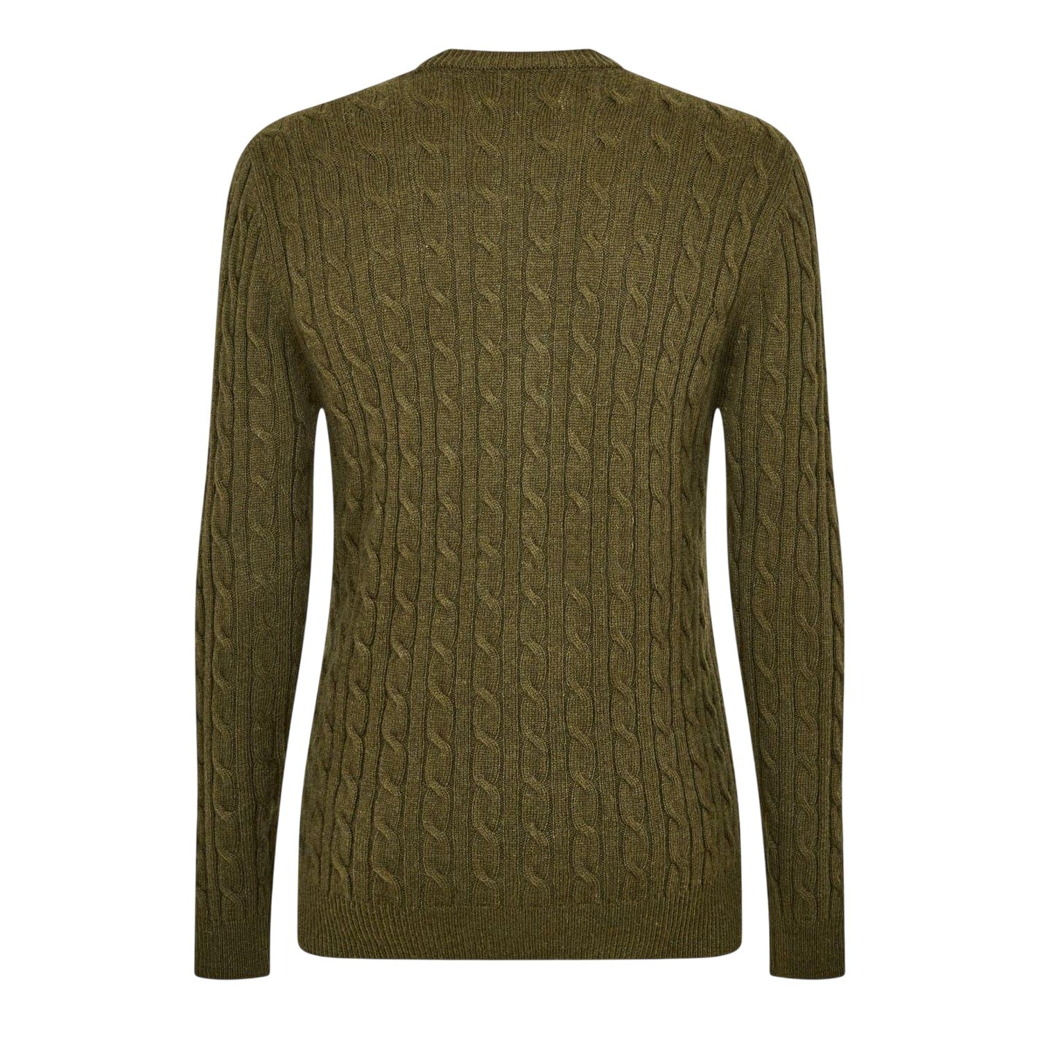 Olive - Back - Jack Wills Mens Marlow Cable Knit Merino Wool Jumper