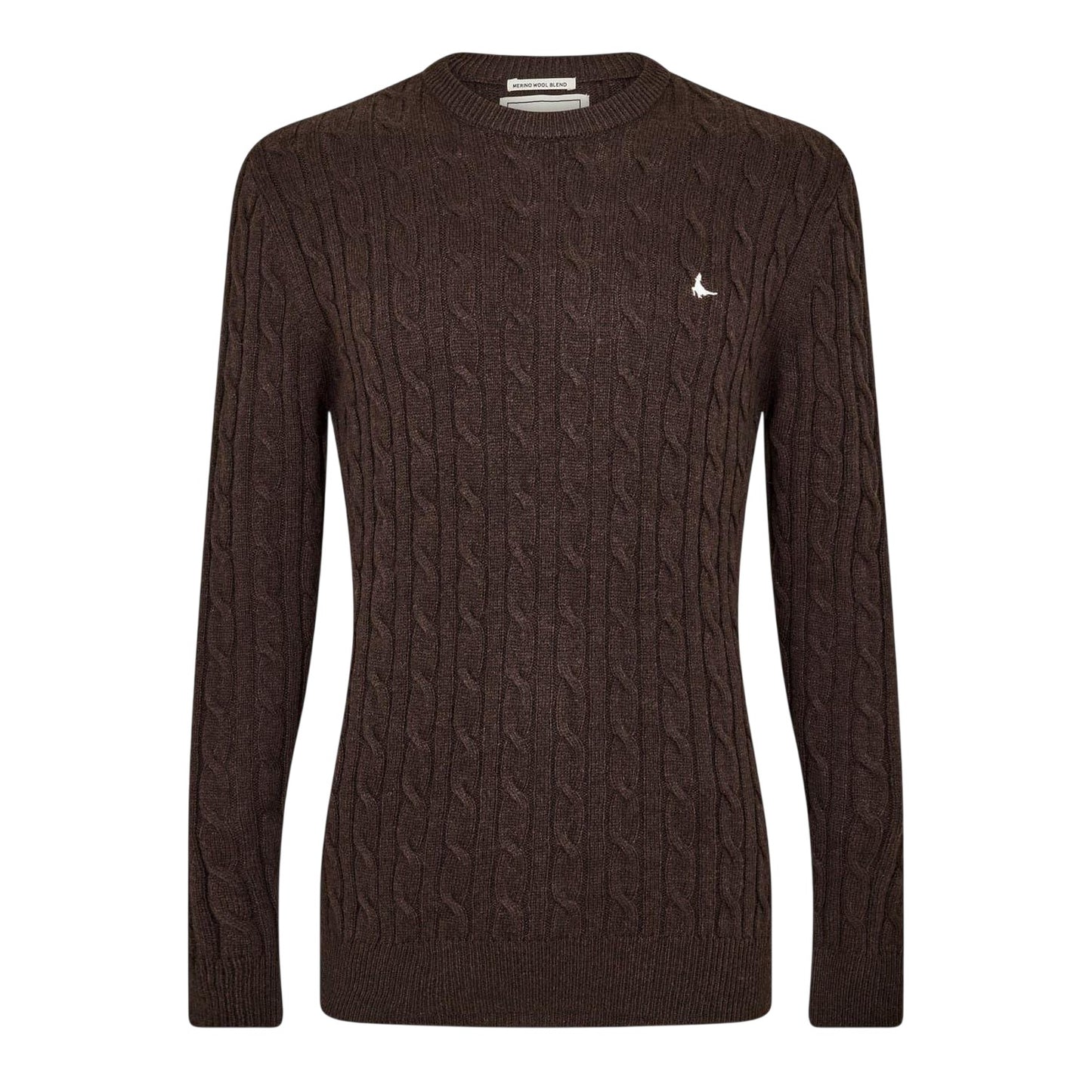 Black Coffee - Front - Jack Wills Mens Marlow Cable Knit Merino Wool Jumper