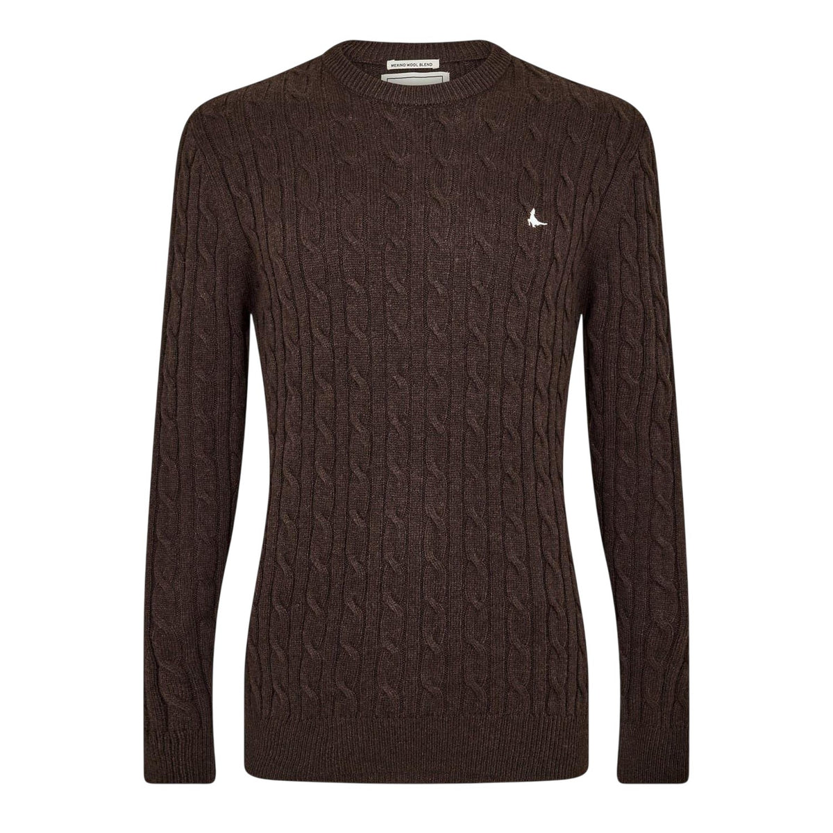 Black Coffee - Front - Jack Wills Mens Marlow Cable Knit Merino Wool Jumper