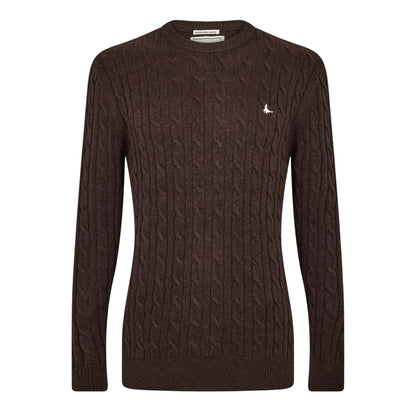 Black Coffee - Front - Jack Wills Mens Marlow Cable Knit Merino Wool Jumper