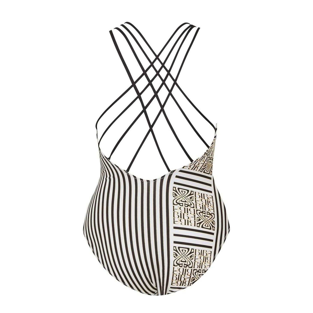 White-Black-Gold - Back - Biba Womens-Ladies Kayla Striped Low Plunge One Piece Swimsuit