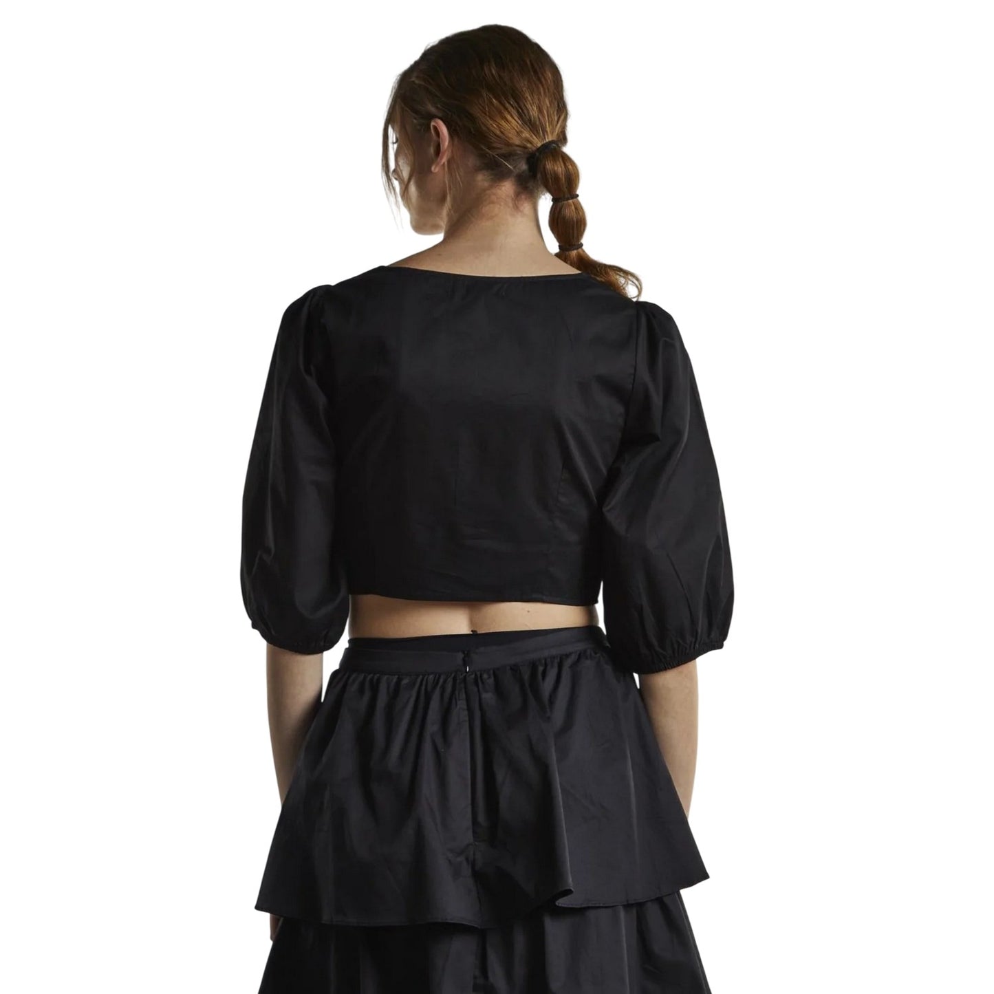 Black - Back - Glamorous Womens-Ladies Twisted Knot Front Puff Sleeve Crop Top