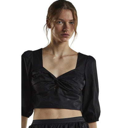 Black - Side - Glamorous Womens-Ladies Twisted Knot Front Puff Sleeve Crop Top
