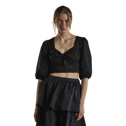 Black - Front - Glamorous Womens-Ladies Twisted Knot Front Puff Sleeve Crop Top