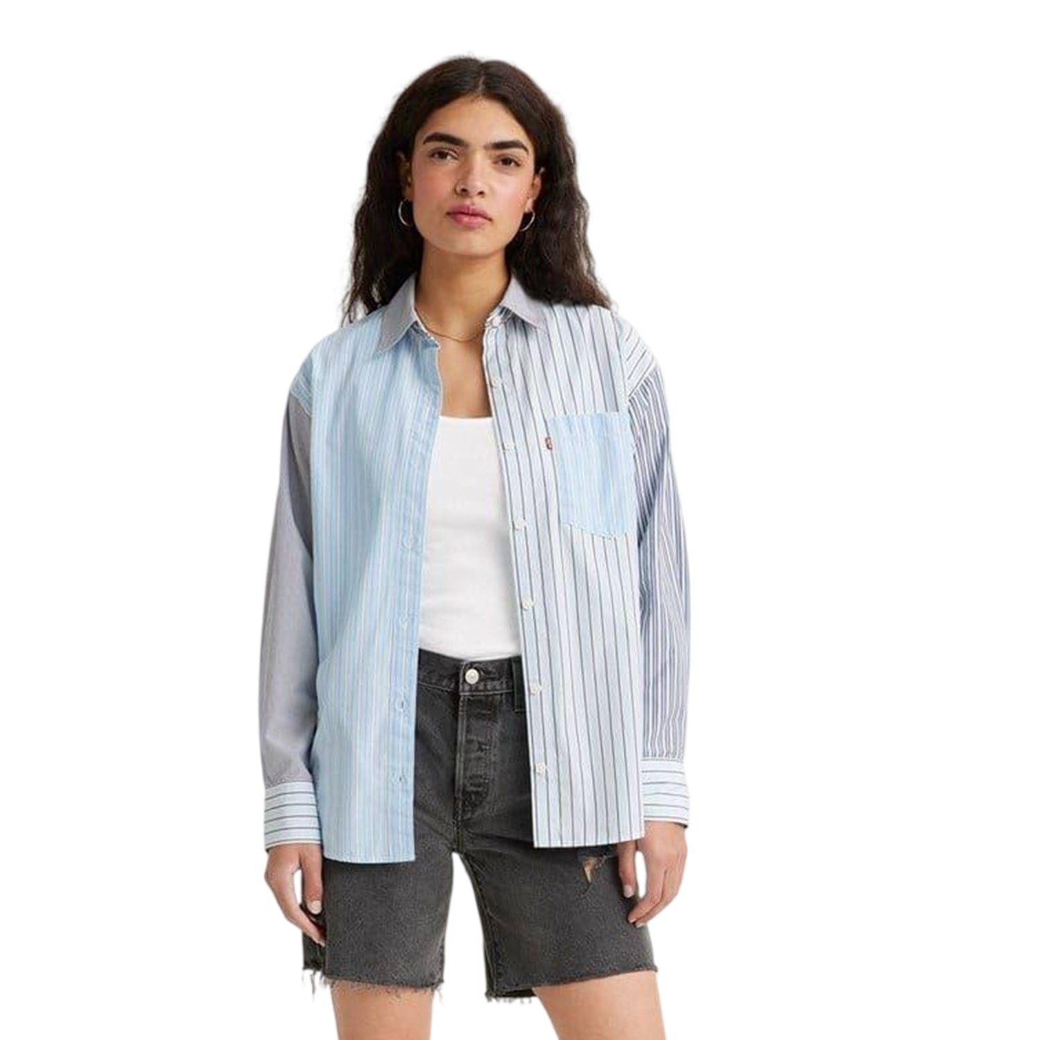 Blue Stripe - Side - Levis Womens-Ladies Nola Premium Cotton Oversized Shirt