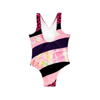 Multicoloured - Back - Hype Girls Iridescent Stripes One Piece Swimsuit