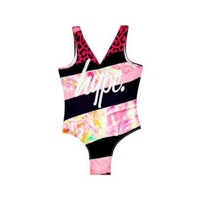 Multicoloured - Front - Hype Girls Iridescent Stripes One Piece Swimsuit