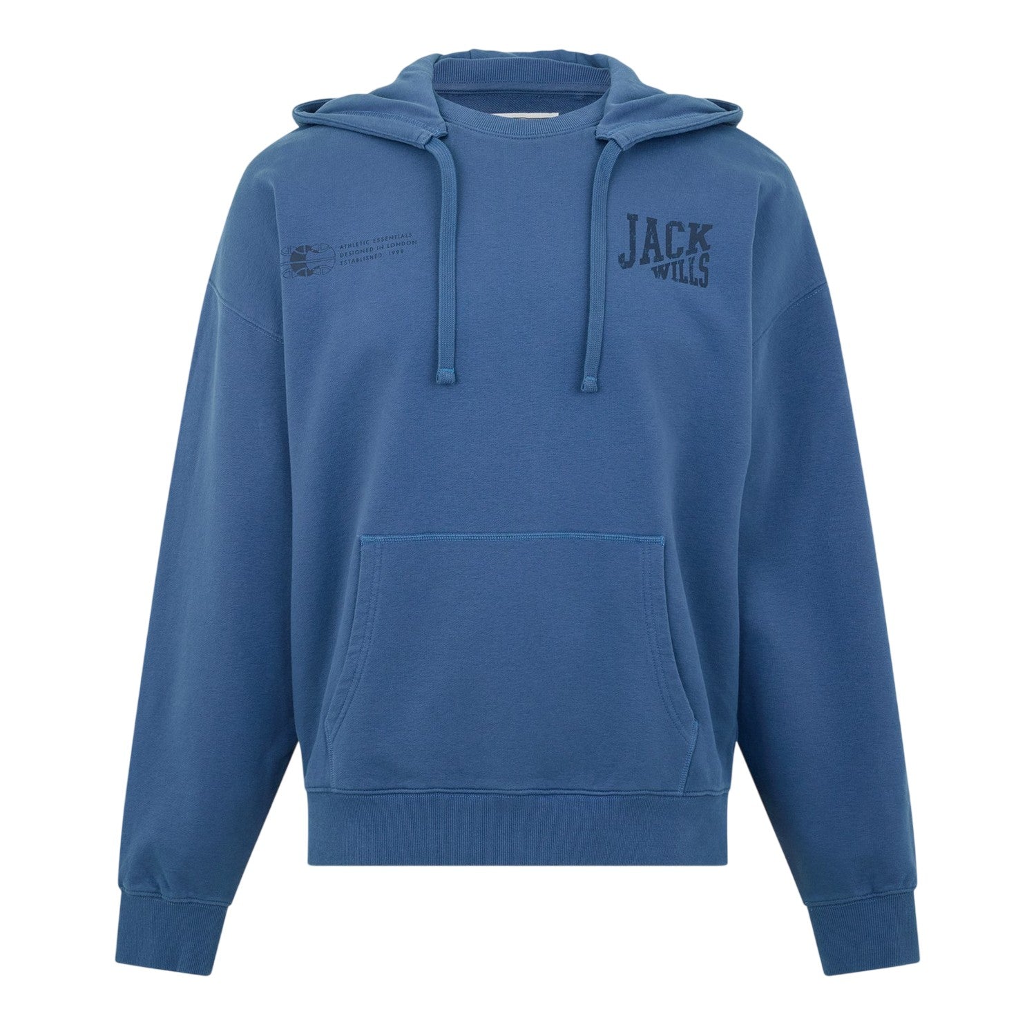 Indigo Blue - Front - Jack Wills Mens Logo Regular Drawstring Hoodie