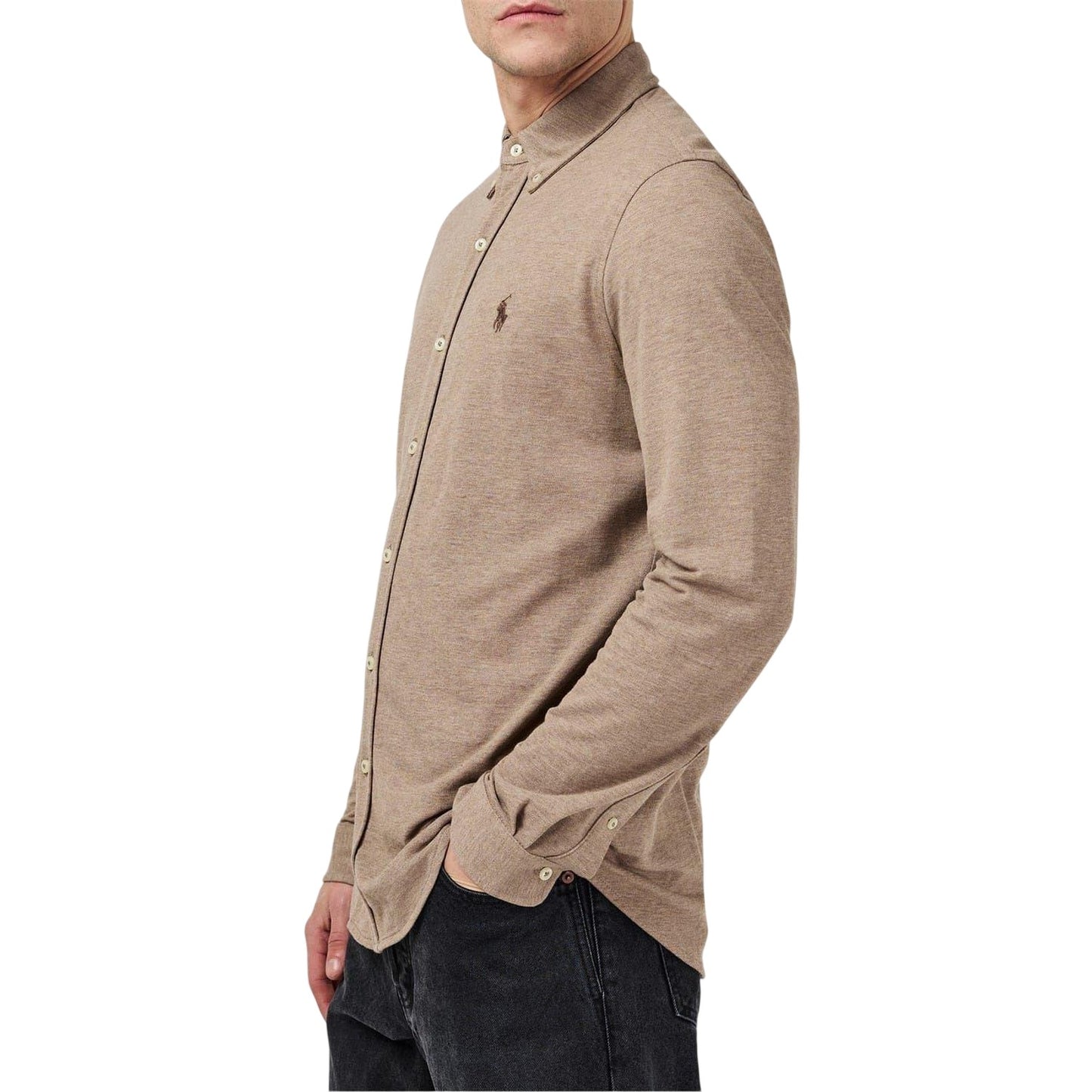 Brown - Side - Ralph Lauren Mens Premium Cotton Button-Down Shirt