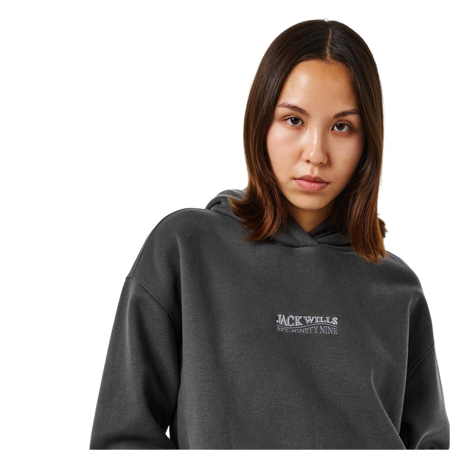 Grey - Side - Jack Wills Womens-Ladies Embroidered Relaxed Fit Hoodie