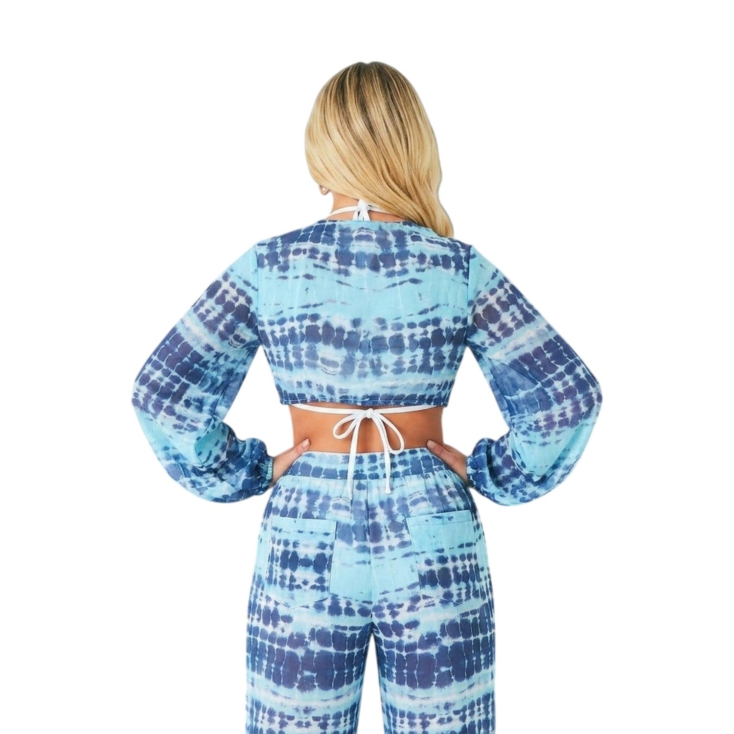 Blue - Back - Missy Empire Womens-Ladies Balloon Sleeve Crop Top
