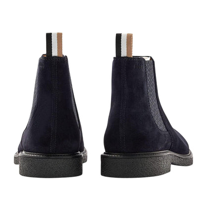 Dark Blue - Back - Boss Mens Embossed Suede Stitch Detail Chelsea Boots