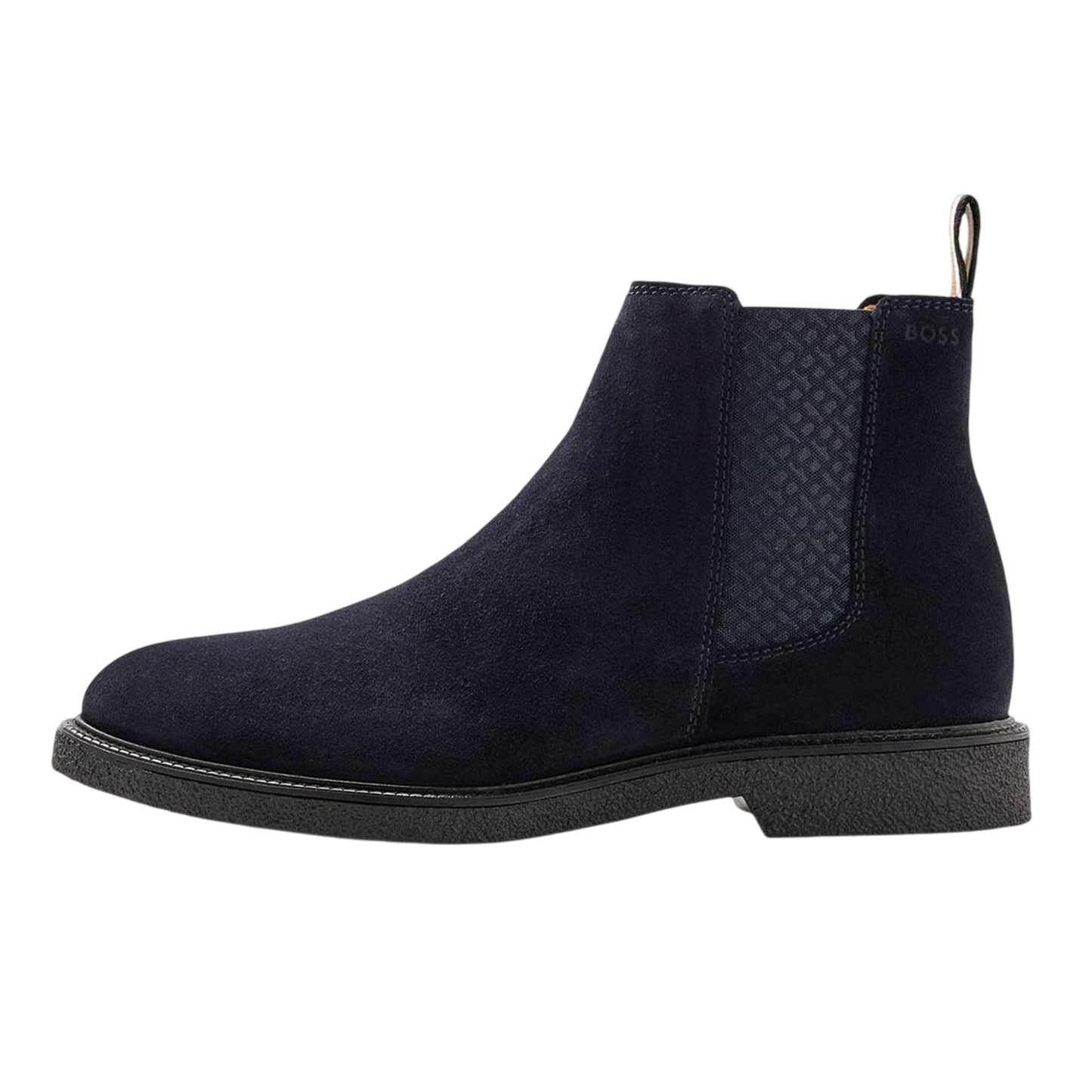 Dark Blue - Side - Boss Mens Embossed Suede Stitch Detail Chelsea Boots