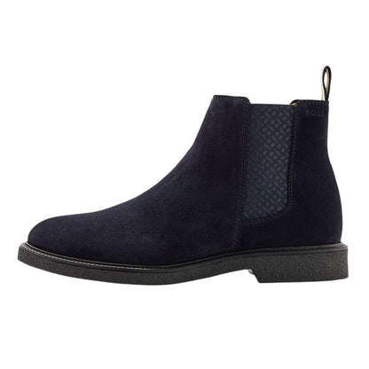Dark Blue - Side - Boss Mens Embossed Suede Stitch Detail Chelsea Boots