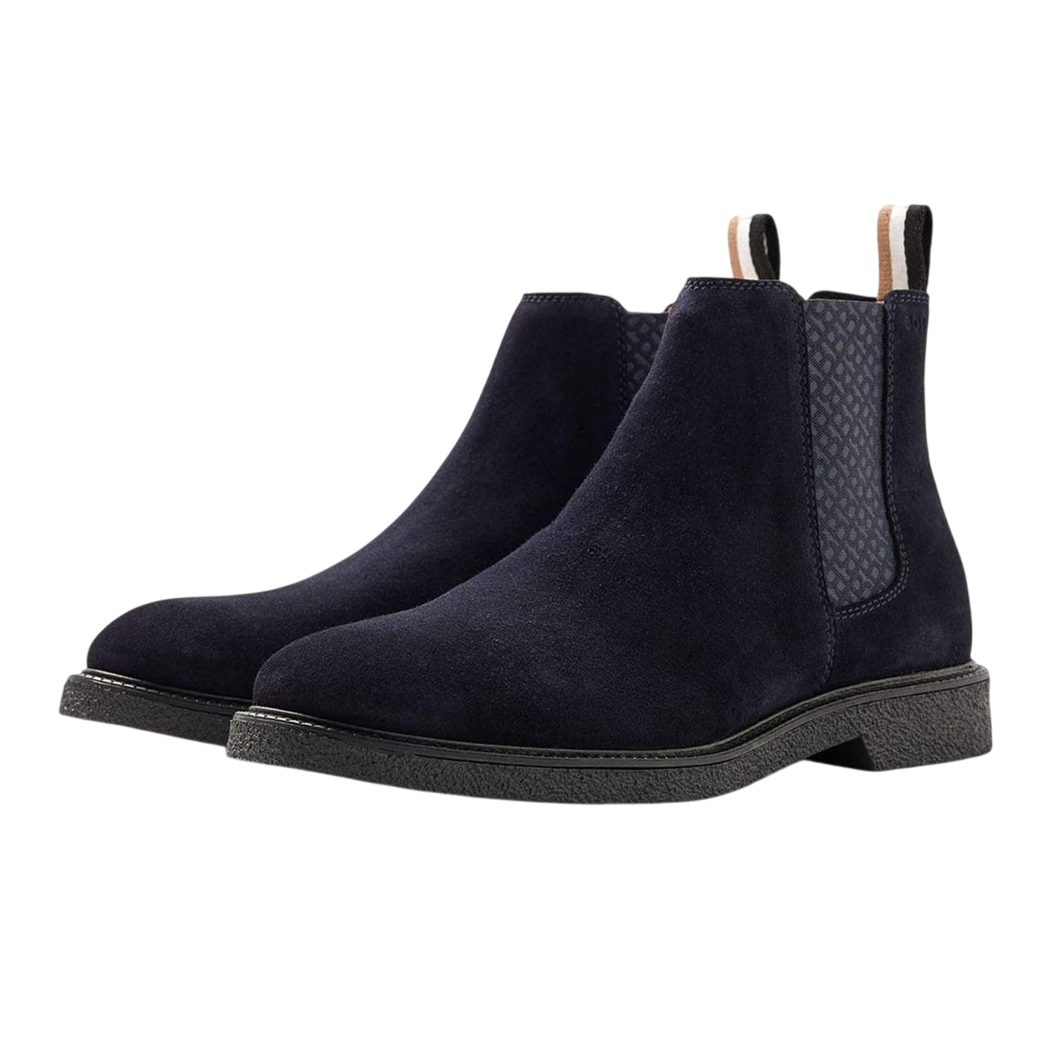 Dark Blue - Front - Boss Mens Embossed Suede Stitch Detail Chelsea Boots