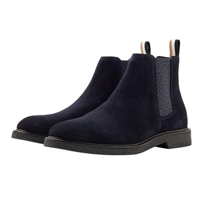 Dark Blue - Front - Boss Mens Embossed Suede Stitch Detail Chelsea Boots