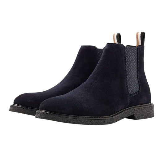 Dark Blue - Front - Boss Mens Embossed Suede Stitch Detail Chelsea Boots