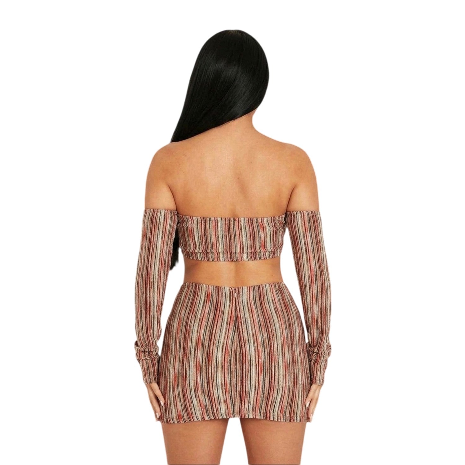 Multicoloured - Back - Missy Empire Womens-Ladies Multi Stripe Off-the-Shoulder Crop Top