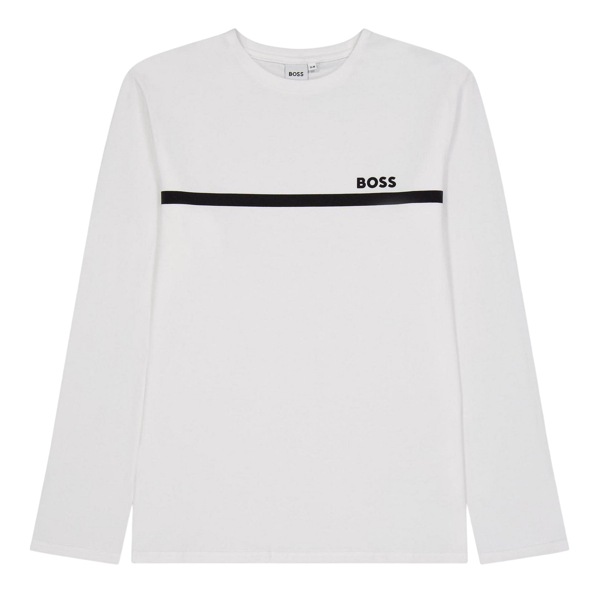 White - Front - Boss Childrens-Kids Logo Long-Sleeved T-Shirt