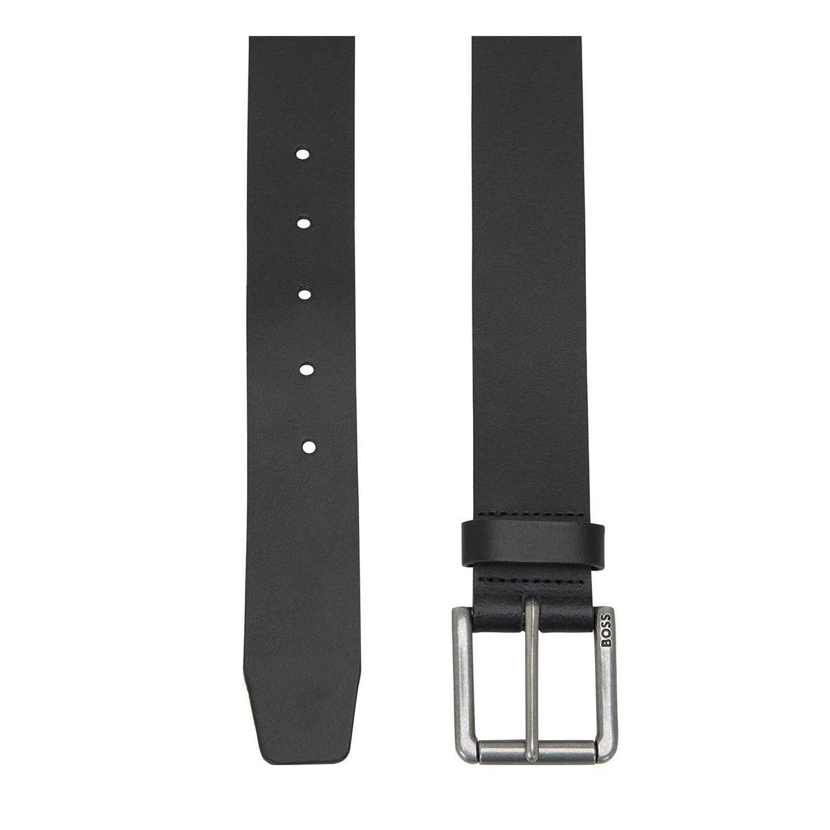 Black - Back - Boss Logo Leather Metal Buckle Belt