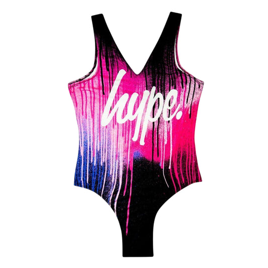 Multicoloured - Front - Hype Girls Graffiti Drips One Piece Swimsuit