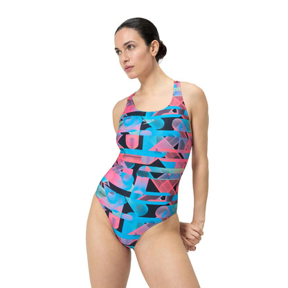 Siren Red-Blue - Side - Speedo Womens-Ladies Graphic Print Racerback One Piece Swimsuit
