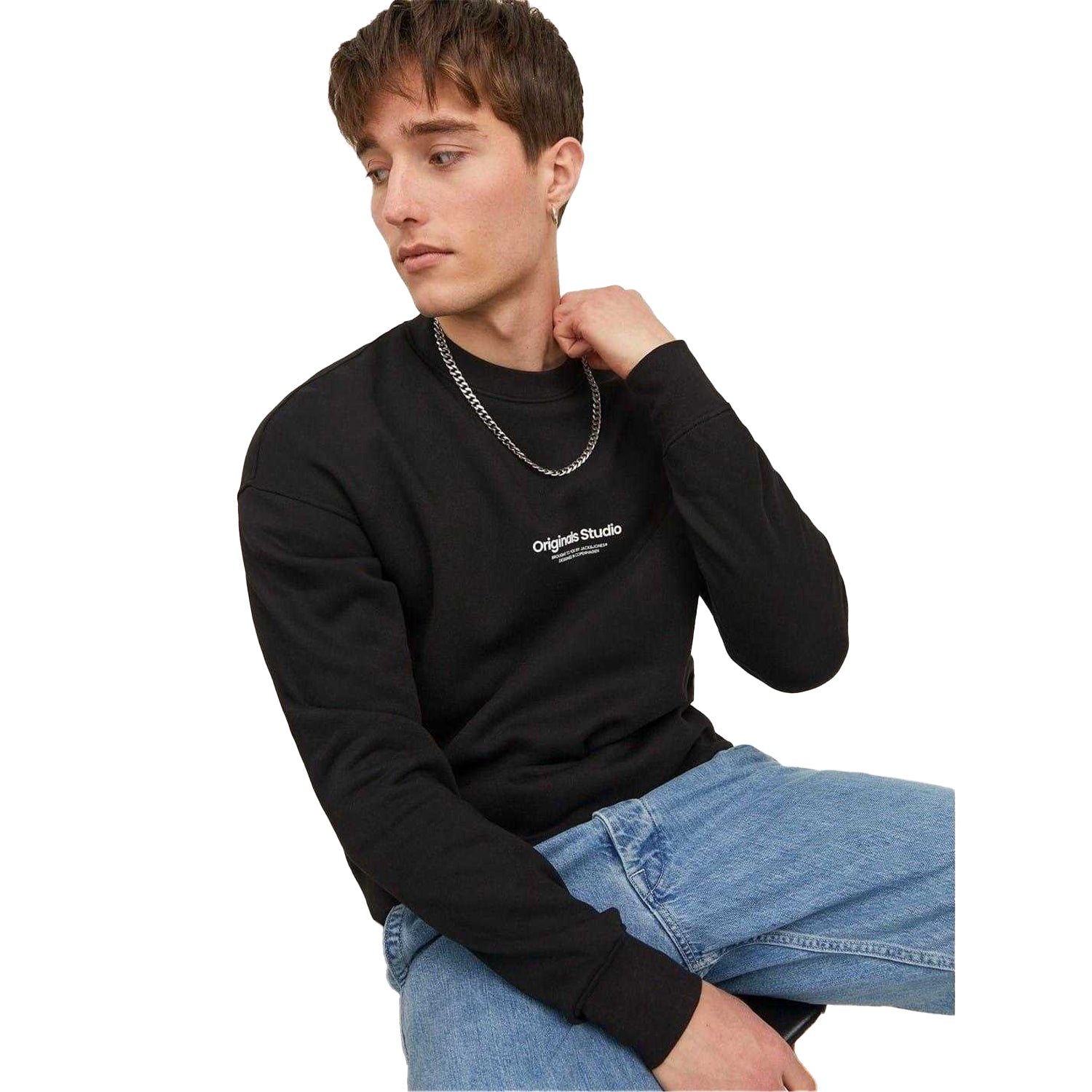 Black - Lifestyle - Jack And Jones Mens Crew Neck Relaxed Fit Sweatshirt