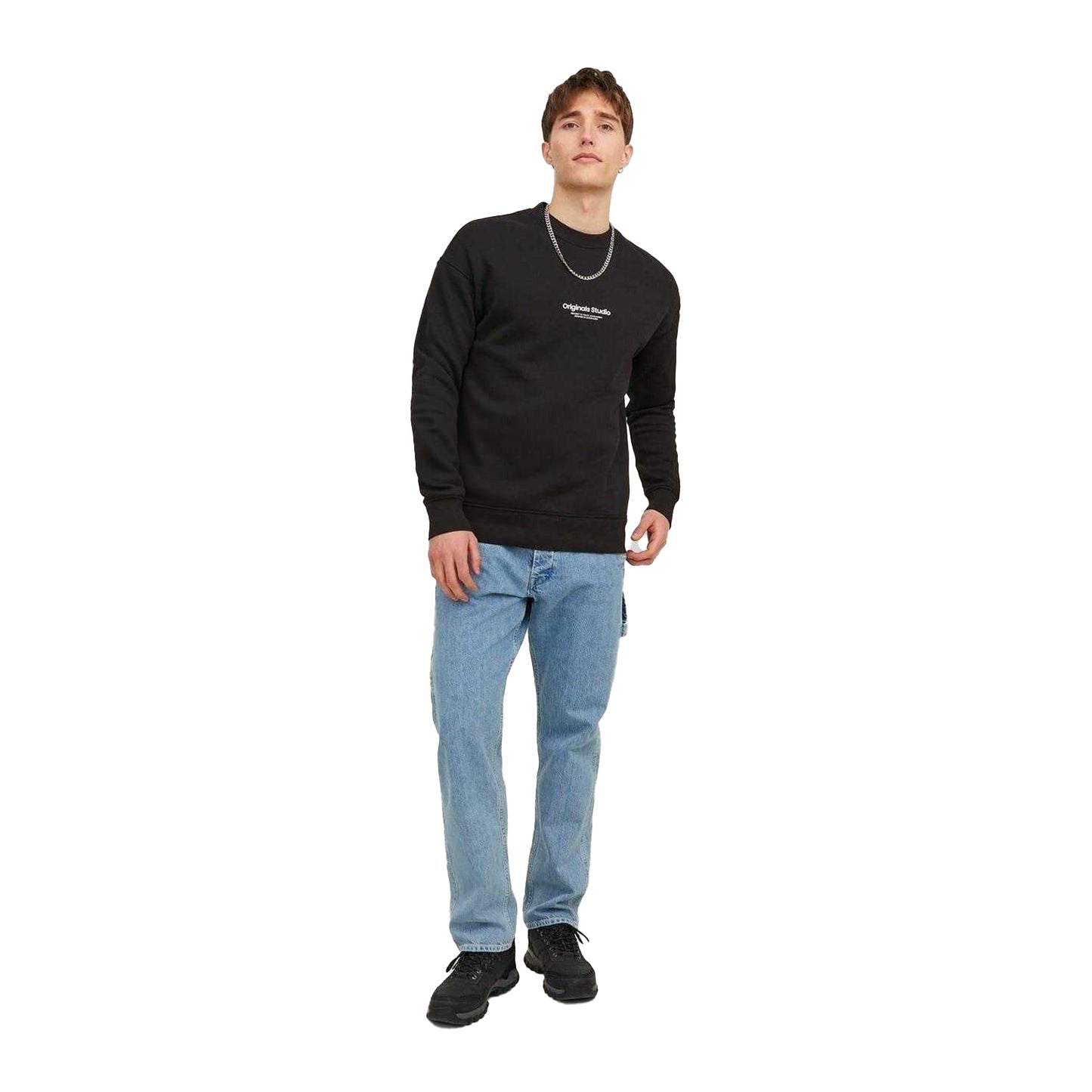 Black - Pack Shot - Jack And Jones Mens Crew Neck Relaxed Fit Sweatshirt