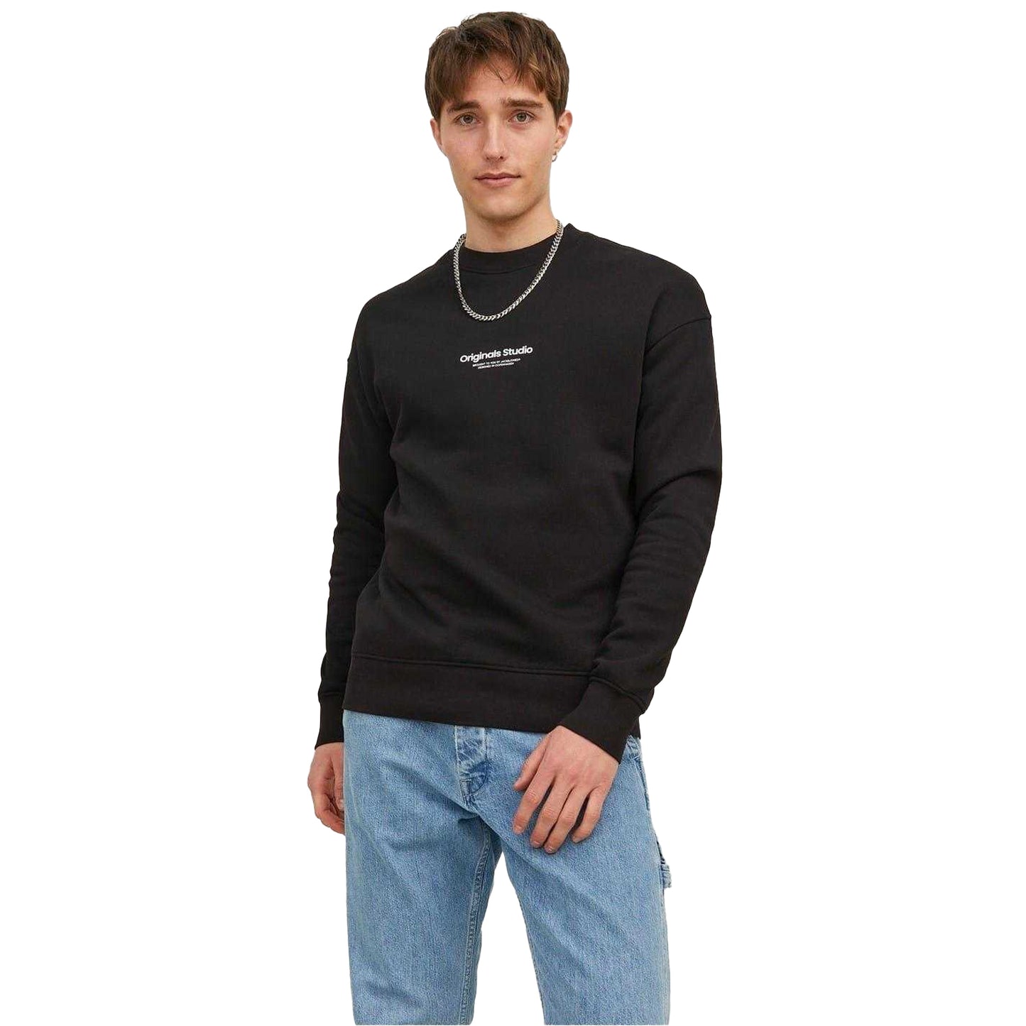 Black - Front - Jack And Jones Mens Crew Neck Relaxed Fit Sweatshirt