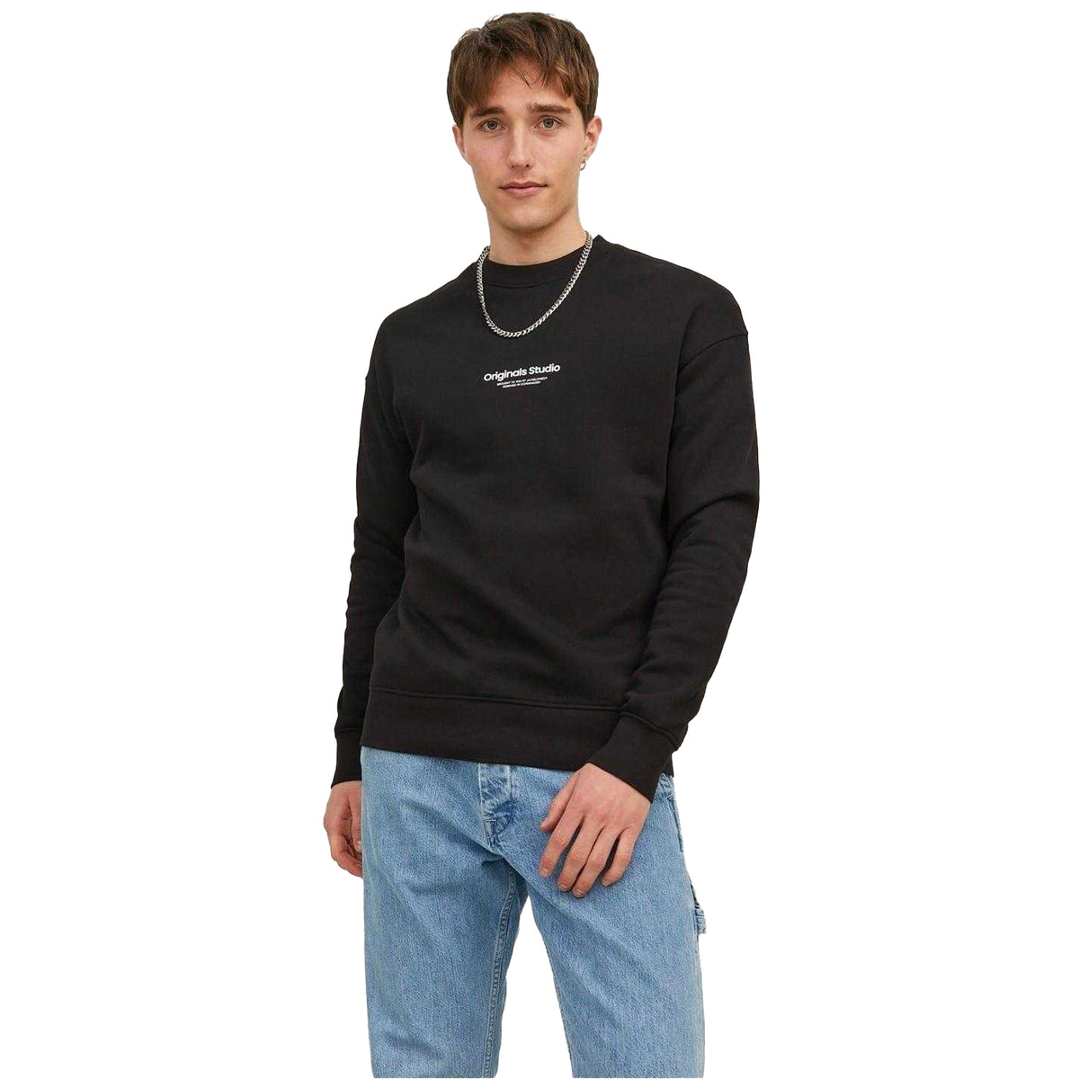 Black - Front - Jack And Jones Mens Crew Neck Relaxed Fit Sweatshirt