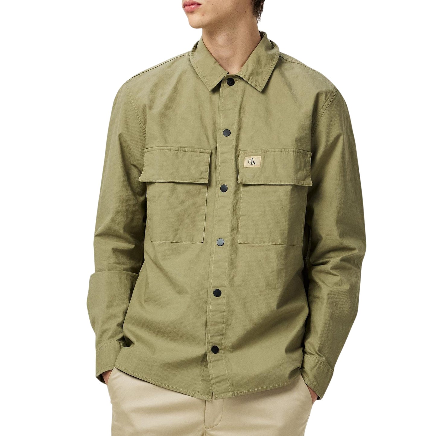 Beige - Side - Calvin Klein Mens Cotton Overshirt