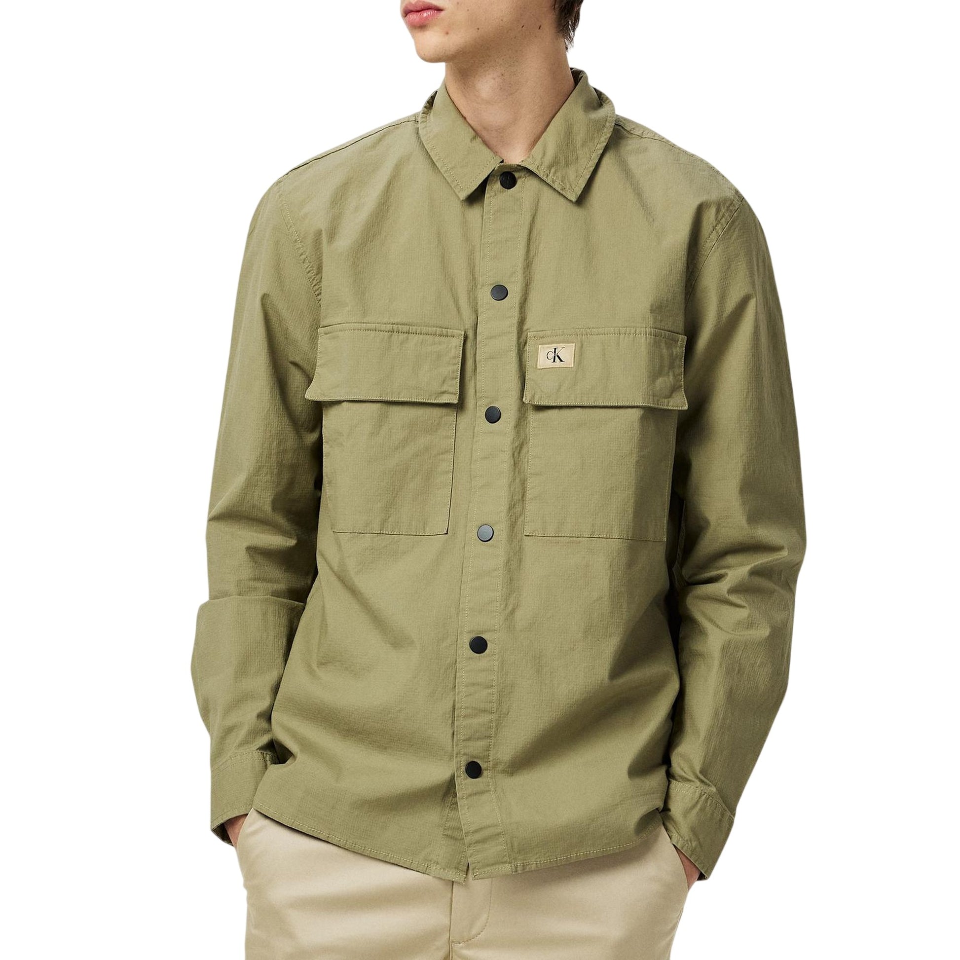 Beige - Side - Calvin Klein Mens Cotton Overshirt