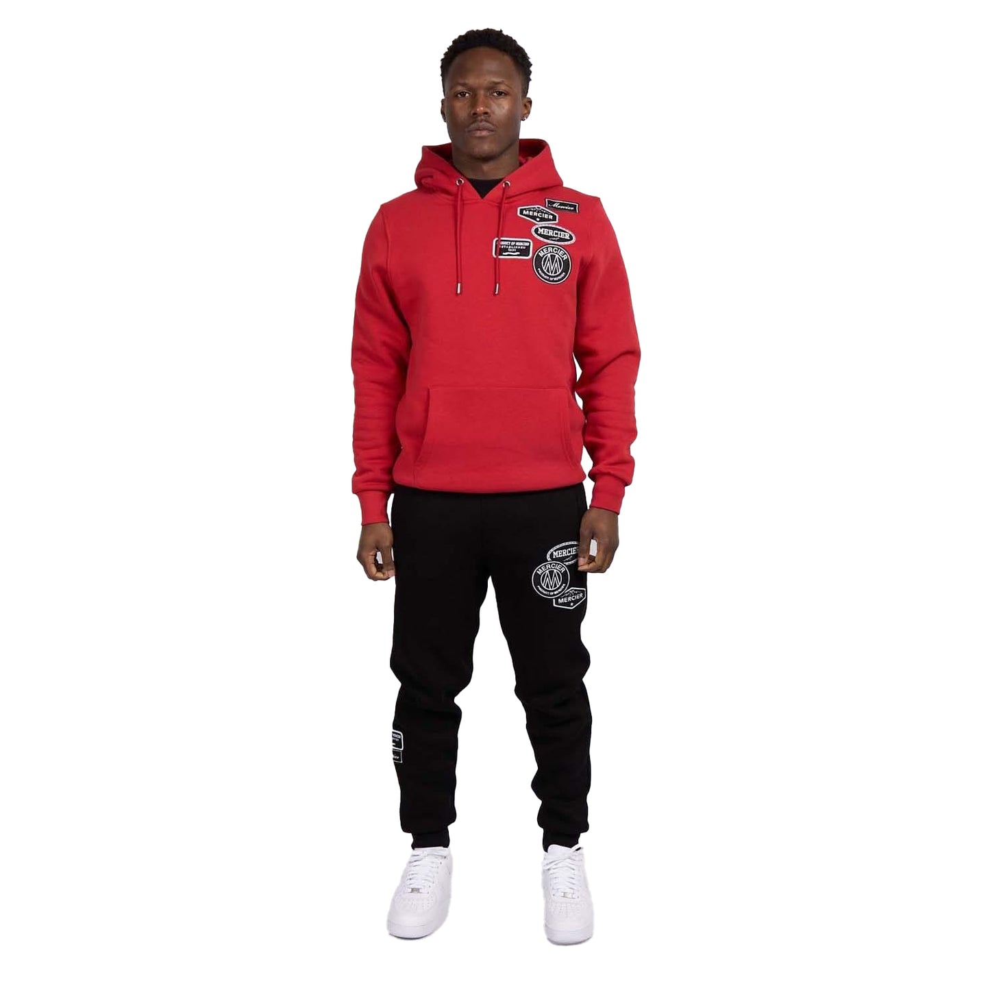 Red - Back - Mercier Mens Mono Badge Hoodie