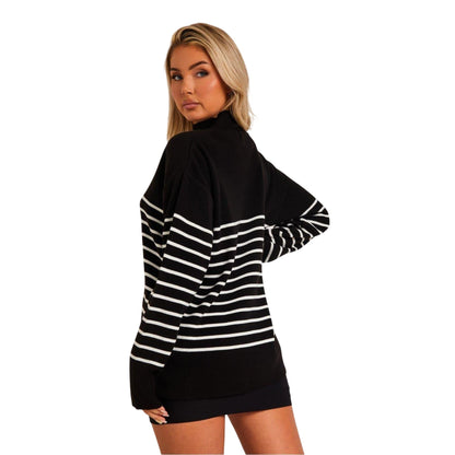 Black-White - Back - Missy Empire Womens-Ladies High-Neck Oversized Long-Sleeved Jumper