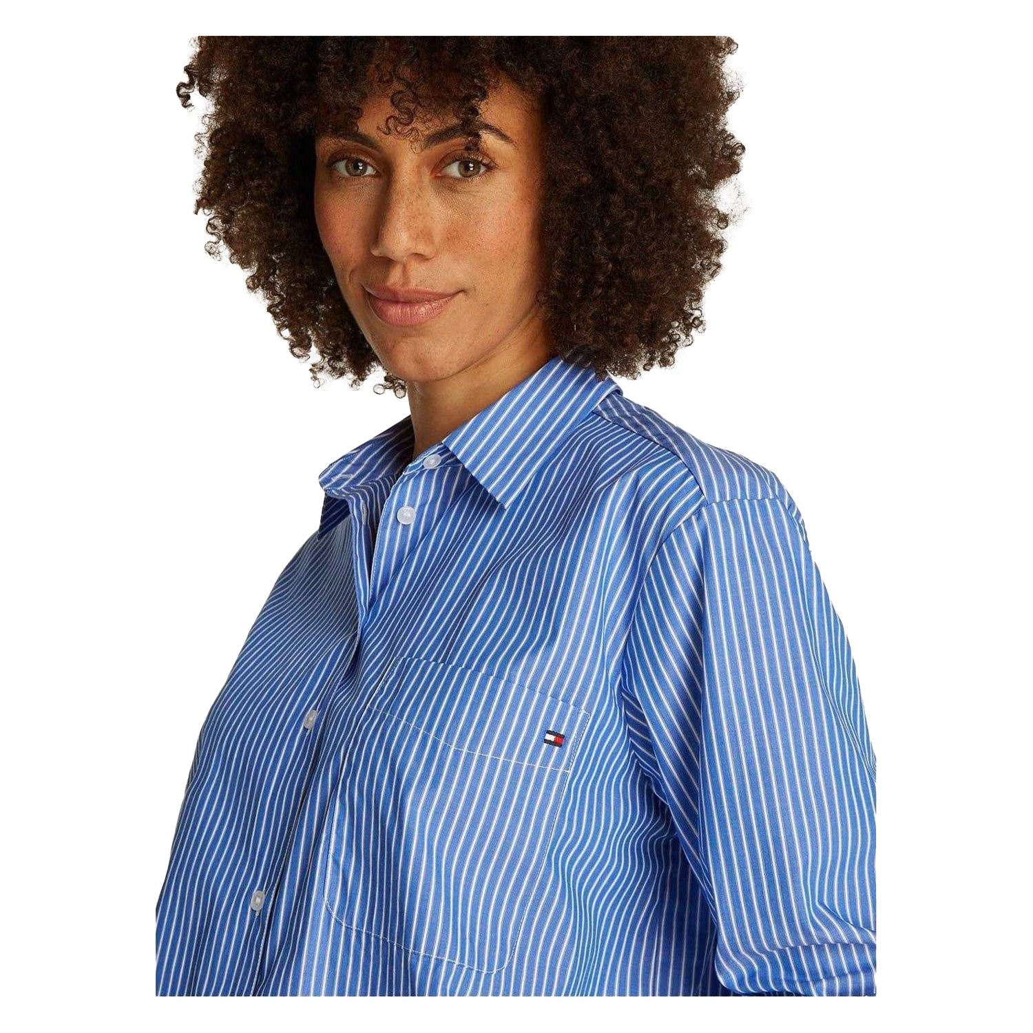 Blue - Side - Tommy Hilfiger Womens-Ladies Relaxed Fit Long-Sleeved Shirt