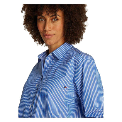 Blue - Side - Tommy Hilfiger Womens-Ladies Relaxed Fit Long-Sleeved Shirt
