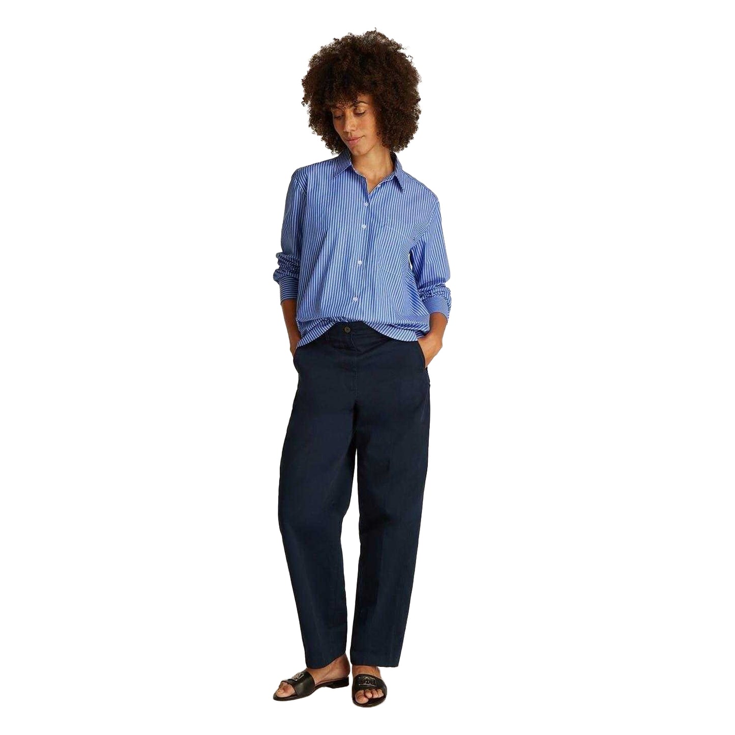 Blue - Pack Shot - Tommy Hilfiger Womens-Ladies Relaxed Fit Long-Sleeved Shirt