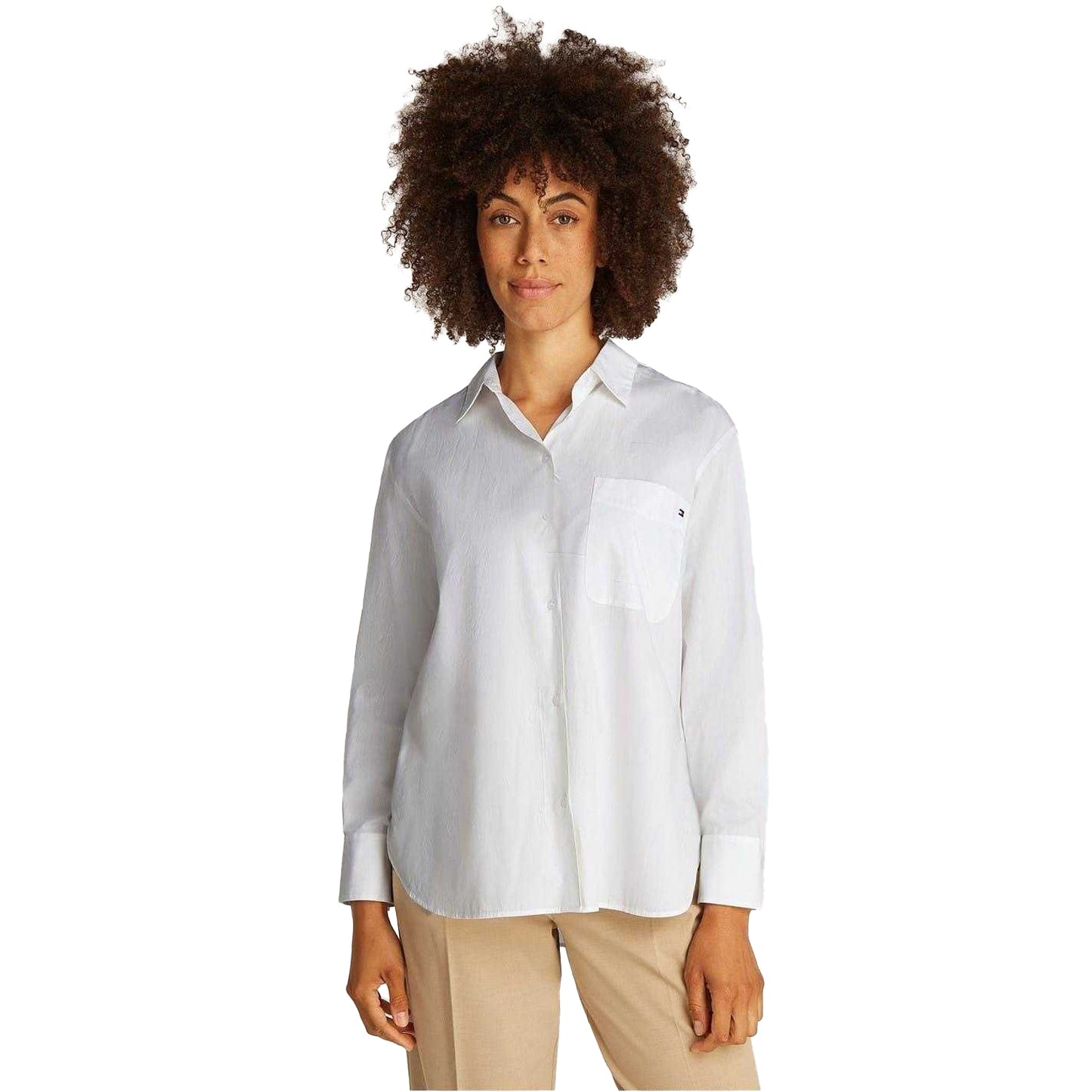 Optic White - Lifestyle - Tommy Hilfiger Womens-Ladies Relaxed Fit Long-Sleeved Shirt