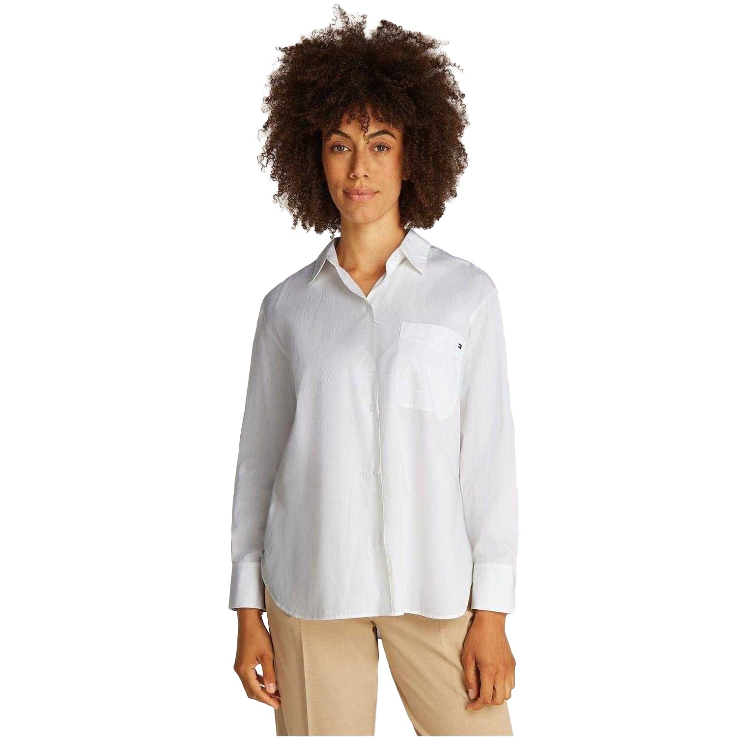 Optic White - Lifestyle - Tommy Hilfiger Womens-Ladies Relaxed Fit Long-Sleeved Shirt
