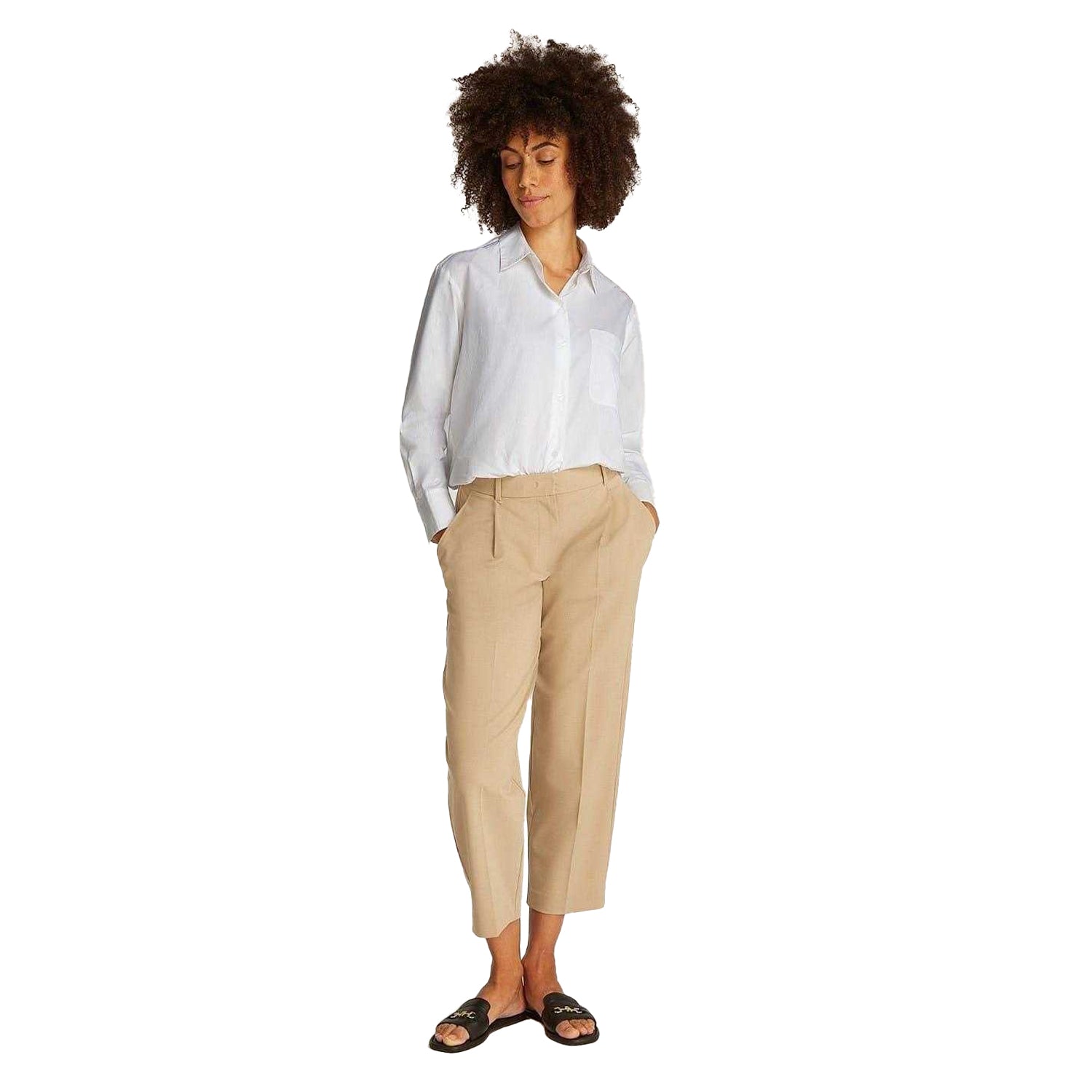 Optic White - Pack Shot - Tommy Hilfiger Womens-Ladies Relaxed Fit Long-Sleeved Shirt