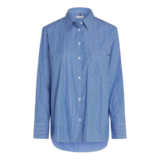 Blue - Front - Tommy Hilfiger Womens-Ladies Relaxed Fit Long-Sleeved Shirt