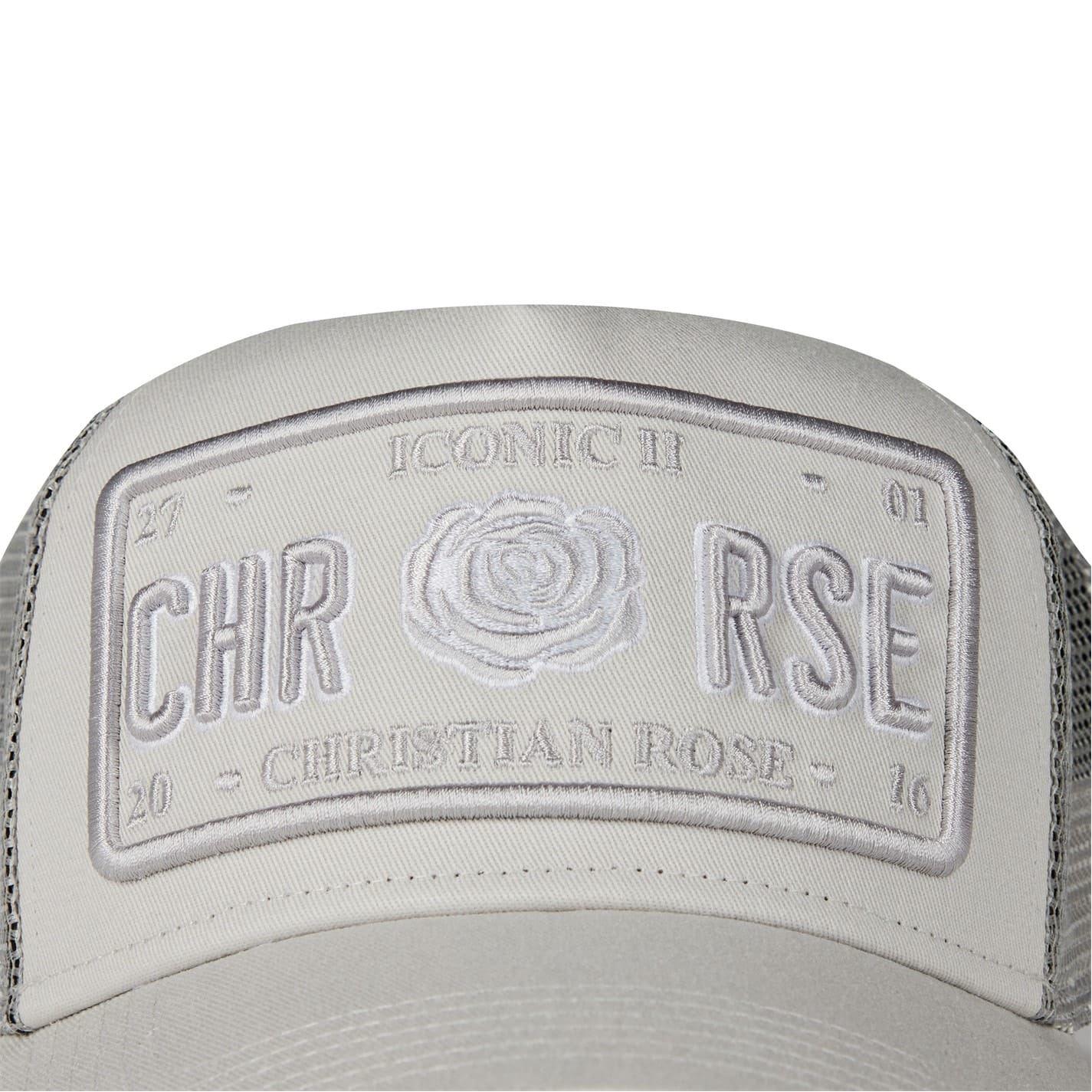 Grey - Close up - Christian Rose Li Plate Trucker Cap