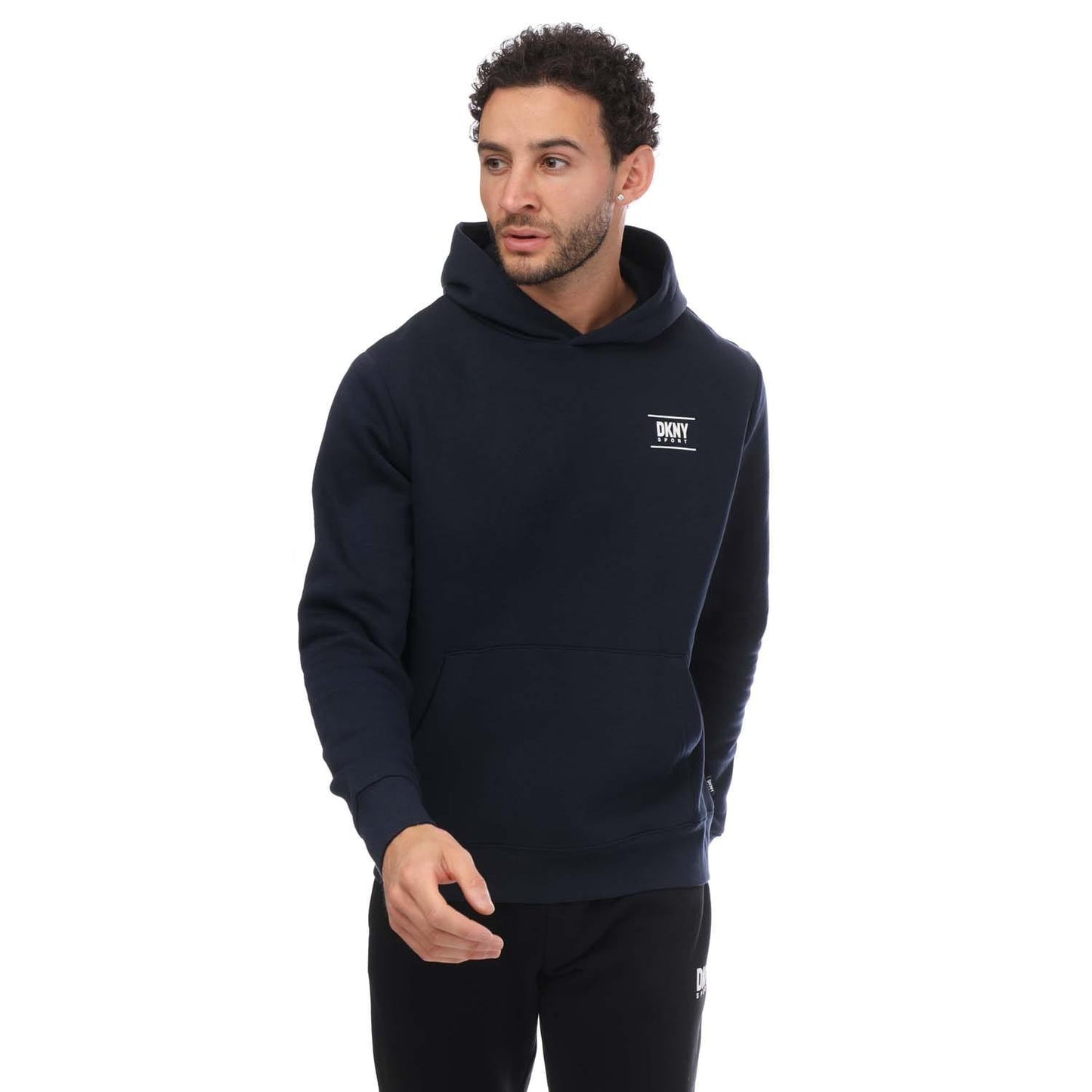 Navy - Front - DKNY Mens Blackwater Logo Hoodie